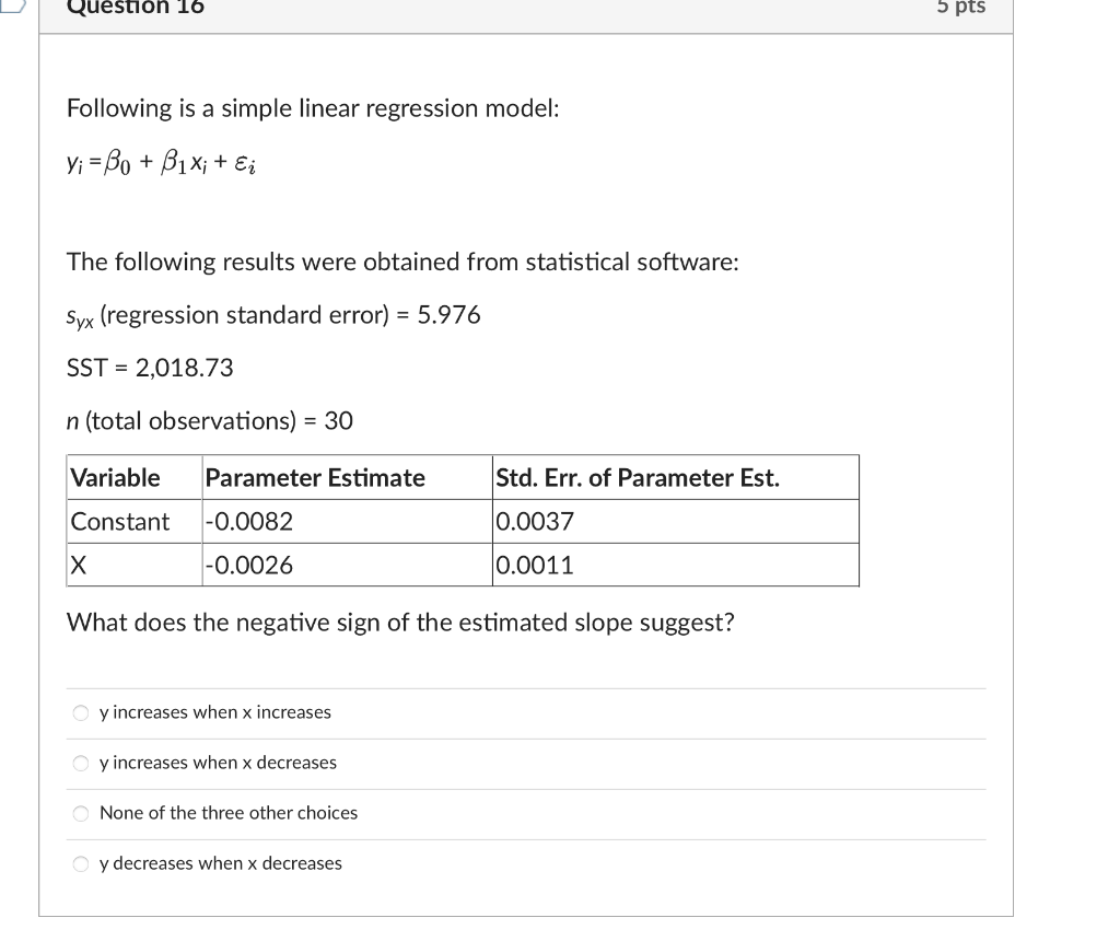 Solved Following is a simple linear regression model: | Chegg.com