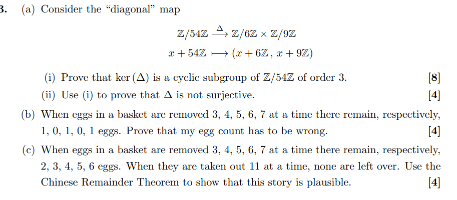 Solved 3 a Consider The diagonal Map Z 542 4 Z 62 Z 9Z Chegg