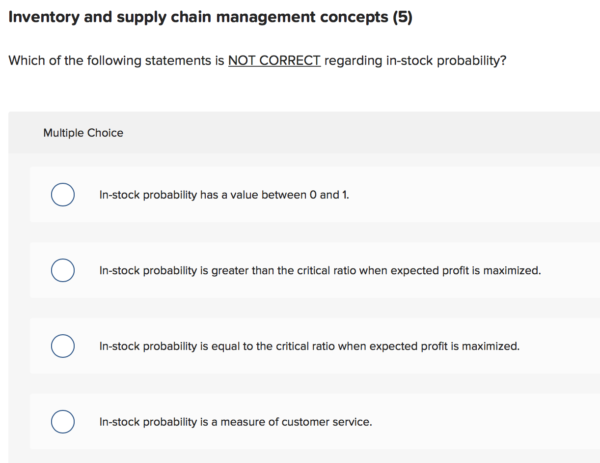 Solved Inventory And Supply Chain Management Concepts (5