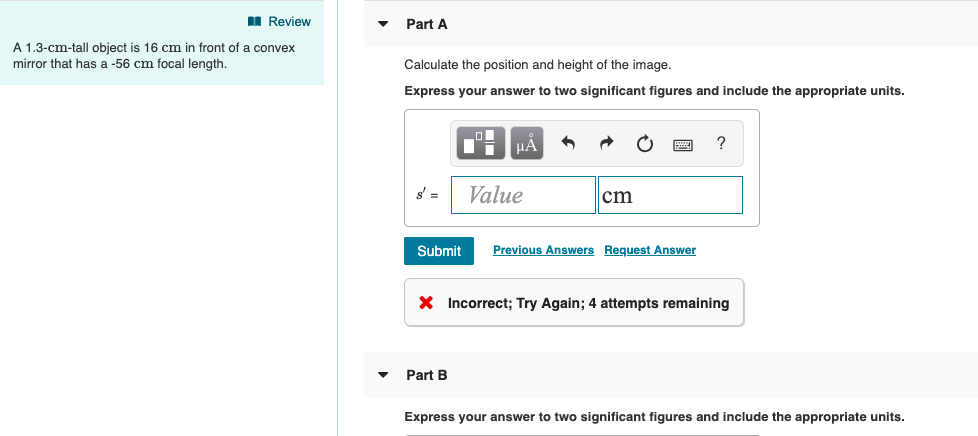 Solved Review Part A Calculate the position and height of | Chegg.com