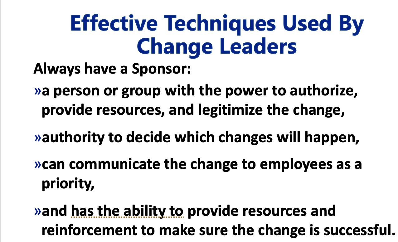 Solved Effective Techniques Used By Change Leaders: | Chegg.com