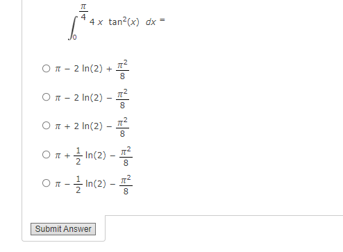 integrate tan 2 2x dx from 0 to pi 8