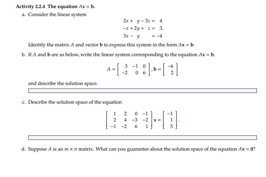 Solved Activity 2.2.4 The Equation Ax=b. A. Consider The | Chegg.com