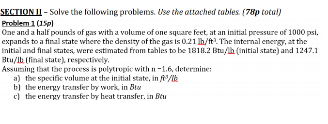 Solved SECTION II - Solve the following problems. Use the | Chegg.com