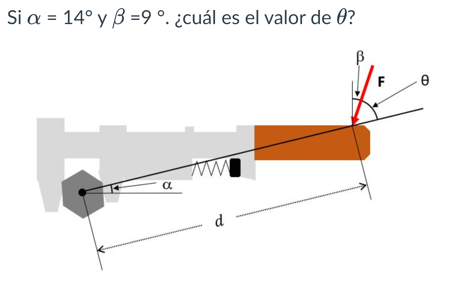 Si \( \alpha=14^{\circ} \) y \( \beta=9^{\circ} \). ¿cuál es el valor de \( \theta \) ?