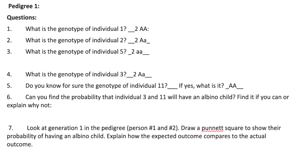 Solved Pedigree 1: Questions: 1. What is the genotype of | Chegg.com