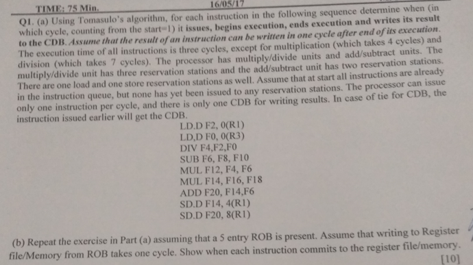 Solved Q1. (a) Using Tomasulo's algorithm, for each | Chegg.com