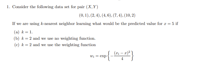 Solved 1. Consider the following data set for pair (X, Y ) | Chegg.com