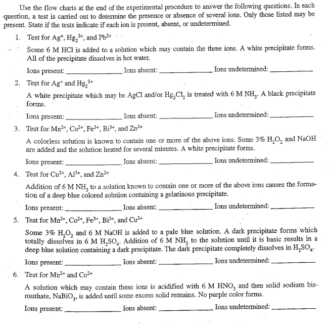 Qualitative Analysis of Cations help (all the | Chegg.com