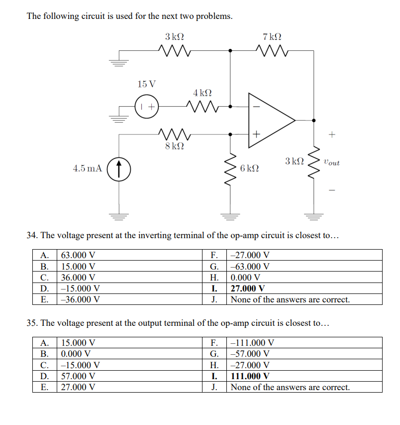 Solved The following circuit is used for the next two | Chegg.com