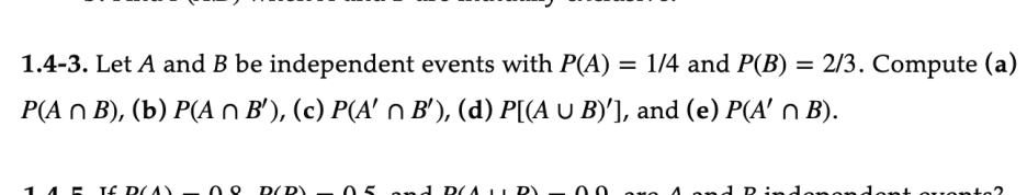 Solved 1.4-3. Let A And B Be Independent Events With | Chegg.com