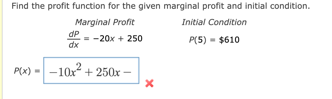 Solved Find the profit function for the given marginal | Chegg.com