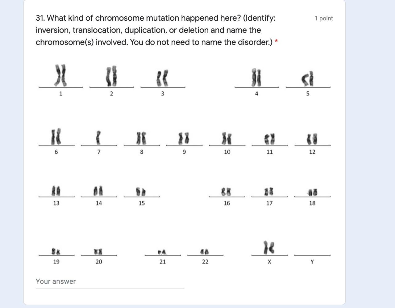 Solved 1 point 30. What kind of chromosome mutation happened | Chegg.com