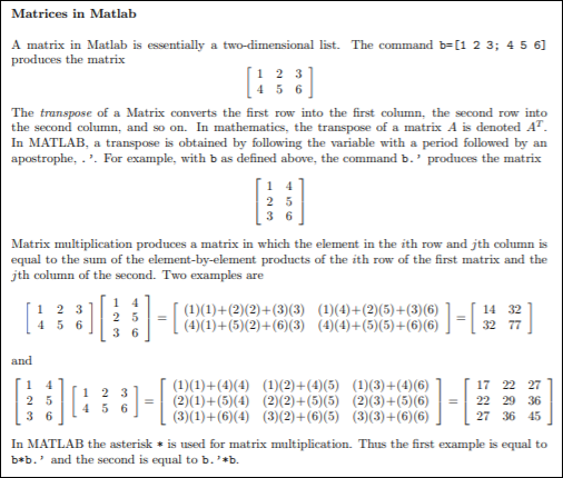 Matrices in Matlab A matrix in Matlab is essentially | Chegg.com