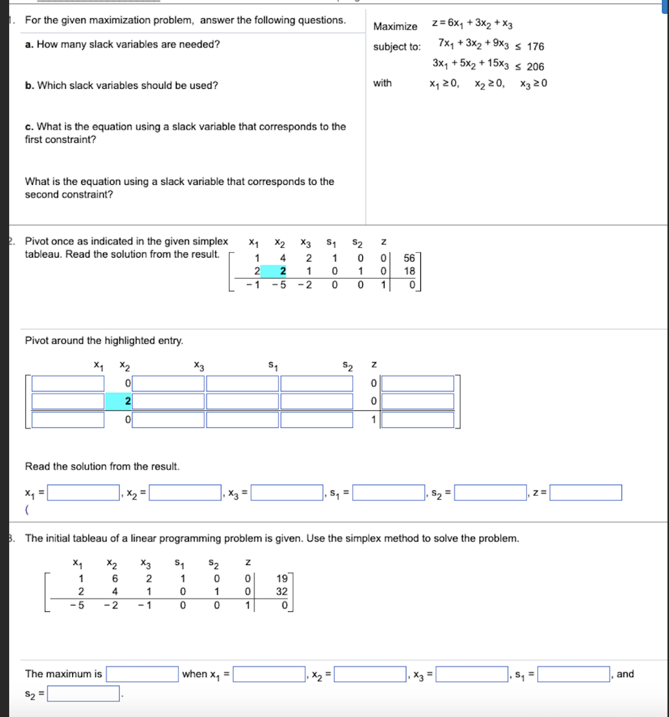 Solved For the given maximization problem, answer the | Chegg.com