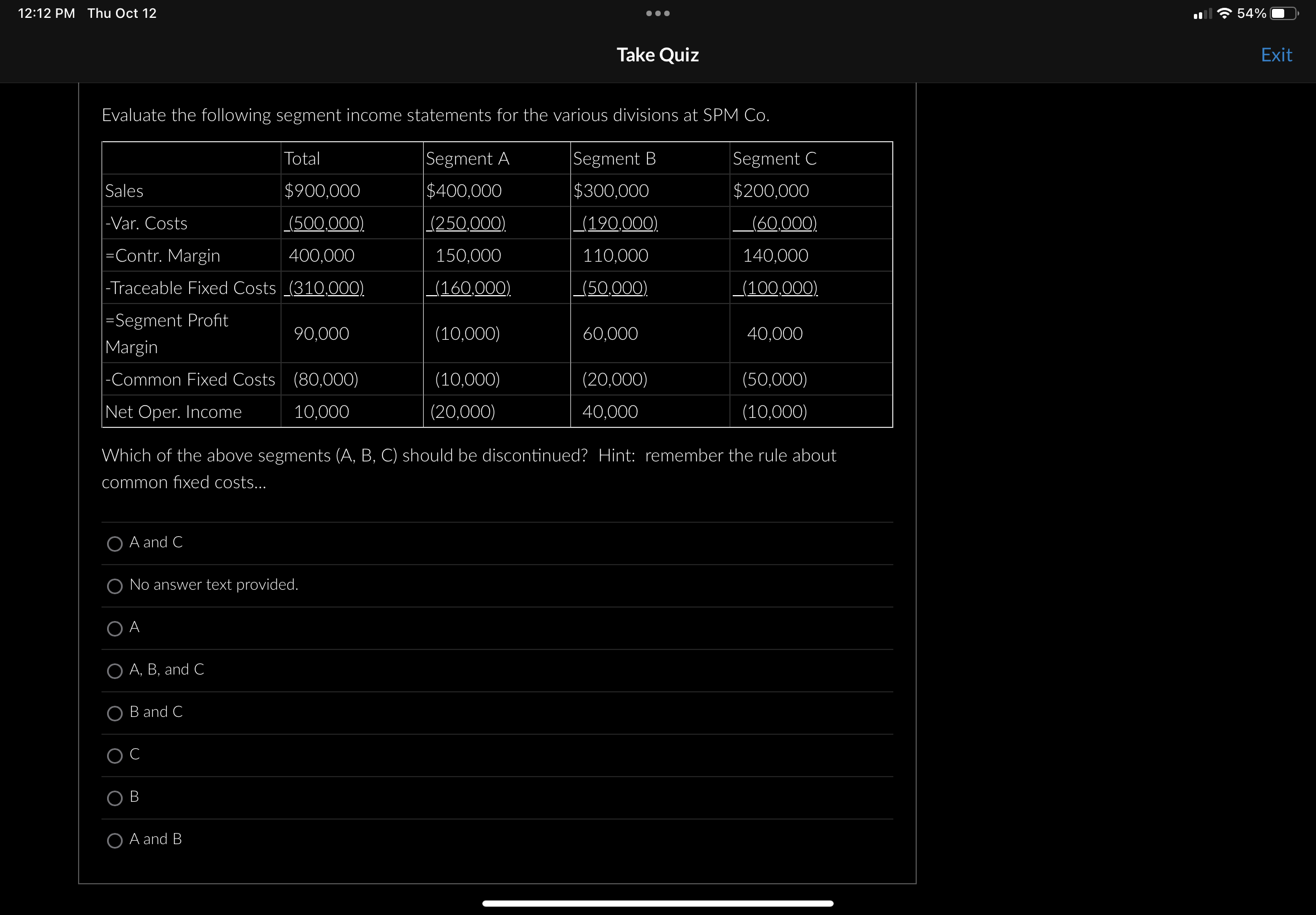 Solved 1212 PM Thu Oct 12 Take Quiz Evaluate the following