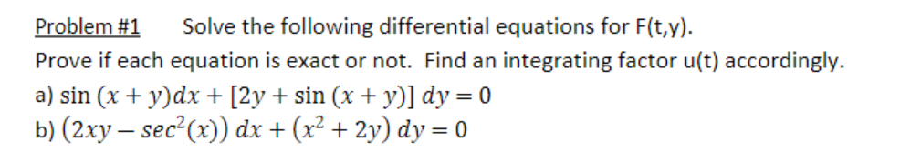 Solved Problem #1 Solve the following differential equations | Chegg.com