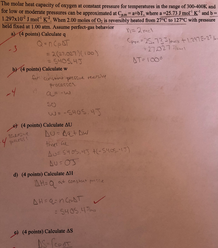 Solved The molar heat capacity of oxygen at constant