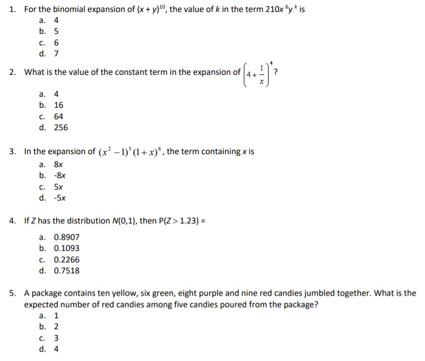 1 For The Binomial Expansion Of X Y 10 The Value Chegg Com