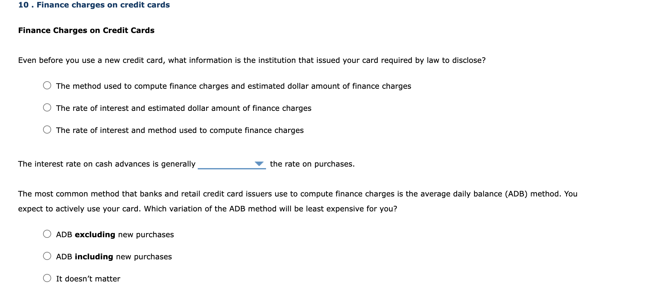 Finance Charges on Credit Cards Even before you use a | Chegg.com
