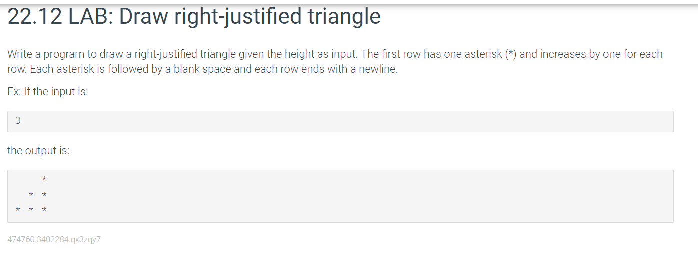 Solved 22.12 LAB: Draw right-justified triangle Write a | Chegg.com