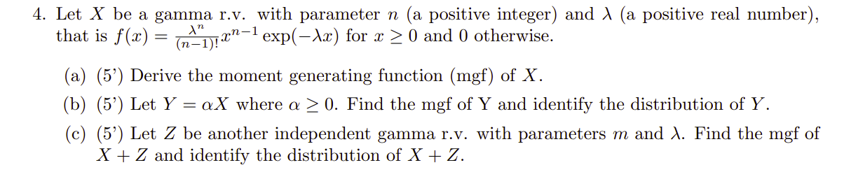 Solved Let X be a gamma r.v. with parameter n (a positive | Chegg.com