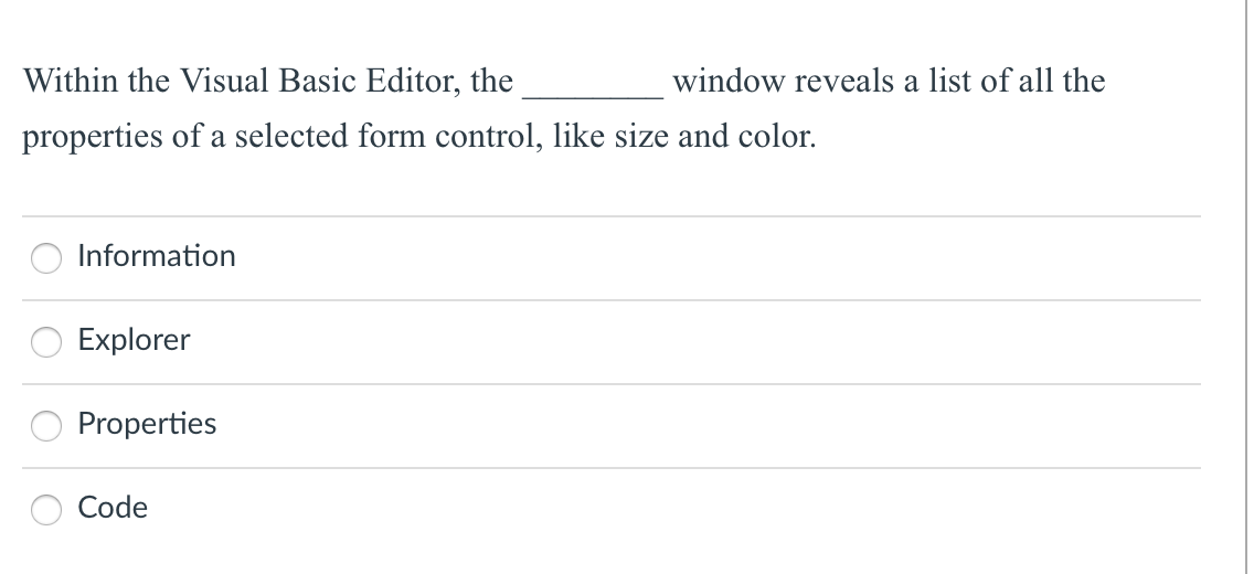 Solved Within the Visual Basic Editor, the window reveals a | Chegg.com image.
