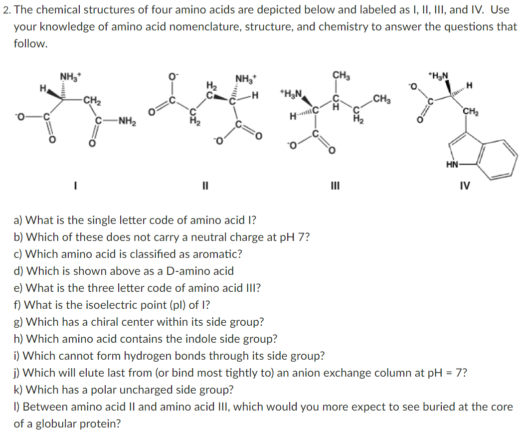 Solved 2. The chemical structures of four amino acids are | Chegg.com