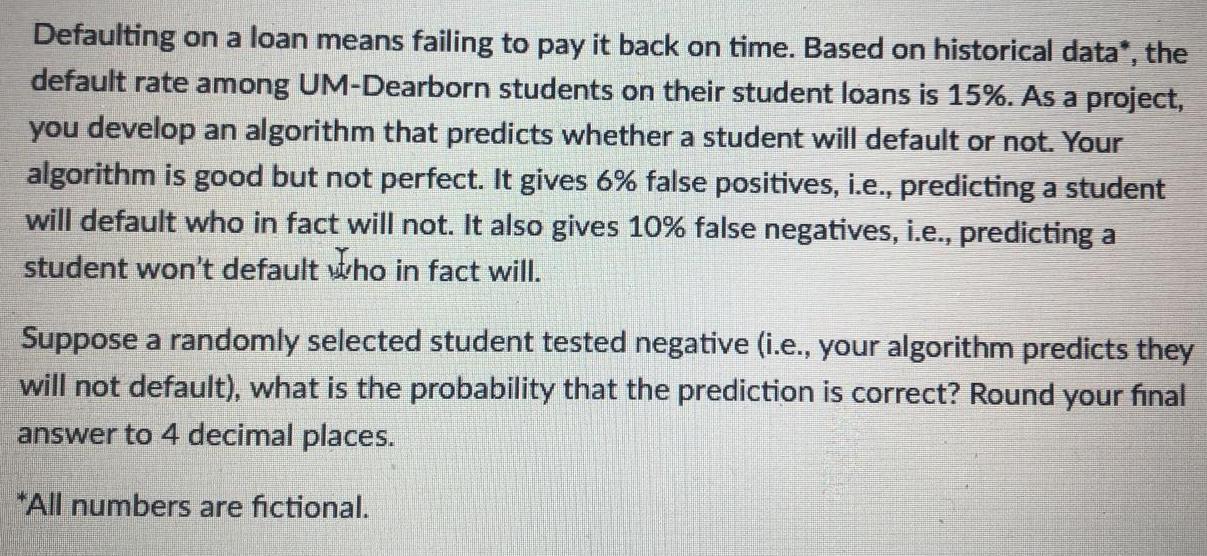 Solved Defaulting On A Loan Means Failing To Pay It Back On | Chegg.com