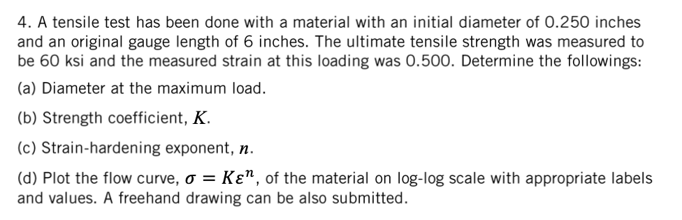 Solved 4. A Tensile Test Has Been Done With A Material With | Chegg.com