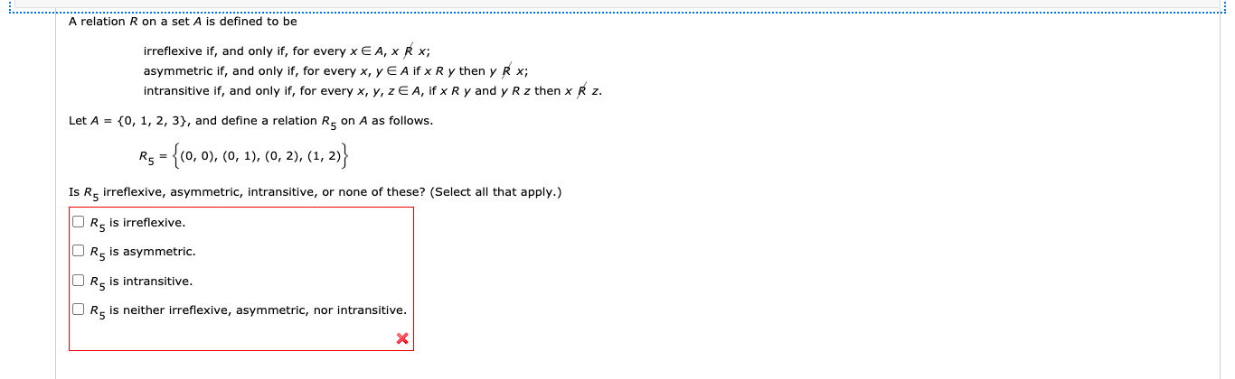 Solved A Relation R On A Set A Is Defined To Be Irreflexive 6260