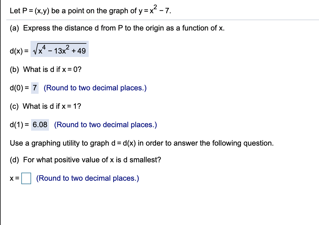 Solved Let P X Y Be A Point On The Graph Of Y X 7