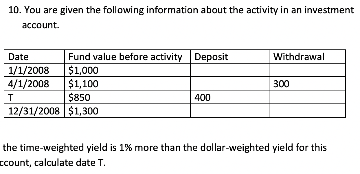Solved 10. You are given the following information about the | Chegg.com