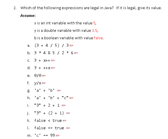 2 Which Of The Following Expressions Are Legal In Chegg Com