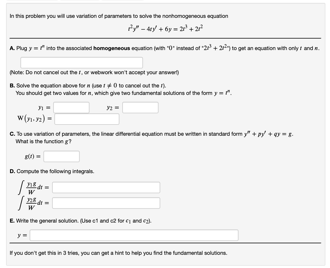Solved In This Problem You Will Use Variation Of Paramete Chegg Com