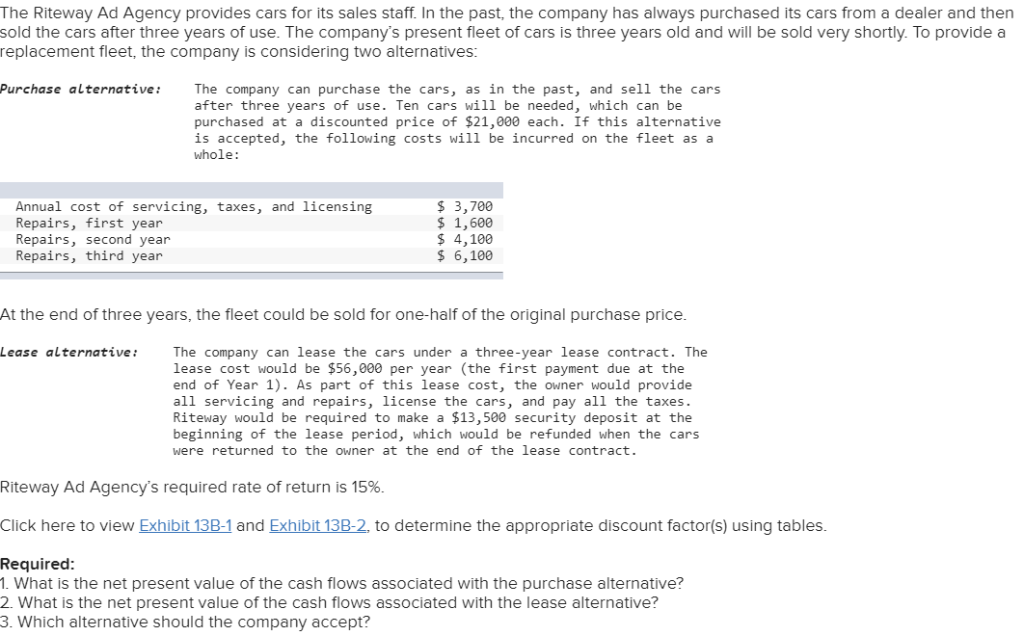 Solved The Riteway Ad Agency provides cars for its sales