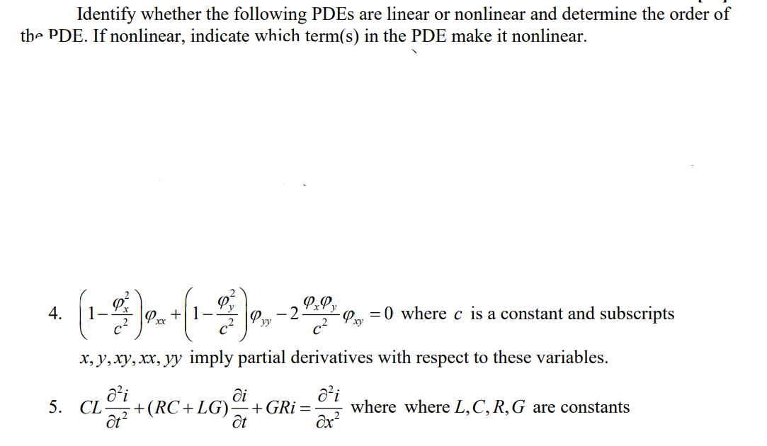 Solved Identify whether the following PDEs are linear or | Chegg.com