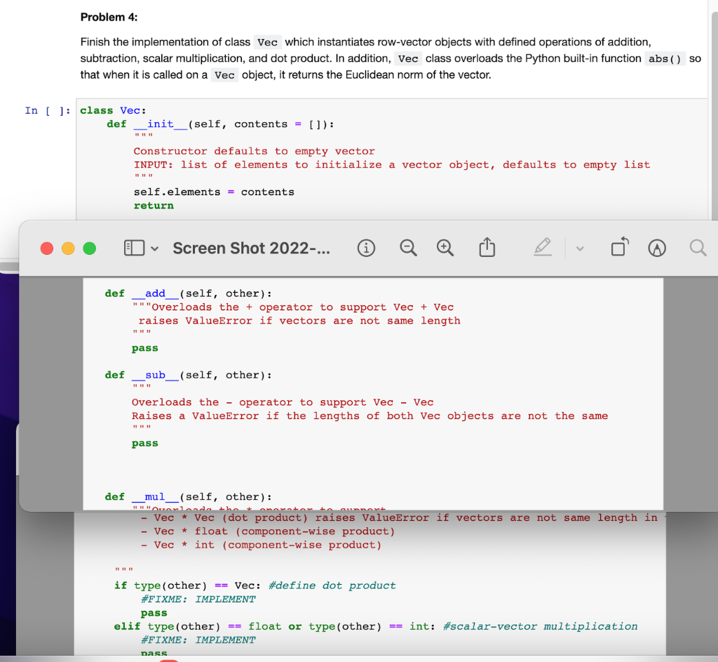 Solved Problem 4: Finish the implementation of class Vec | Chegg.com
