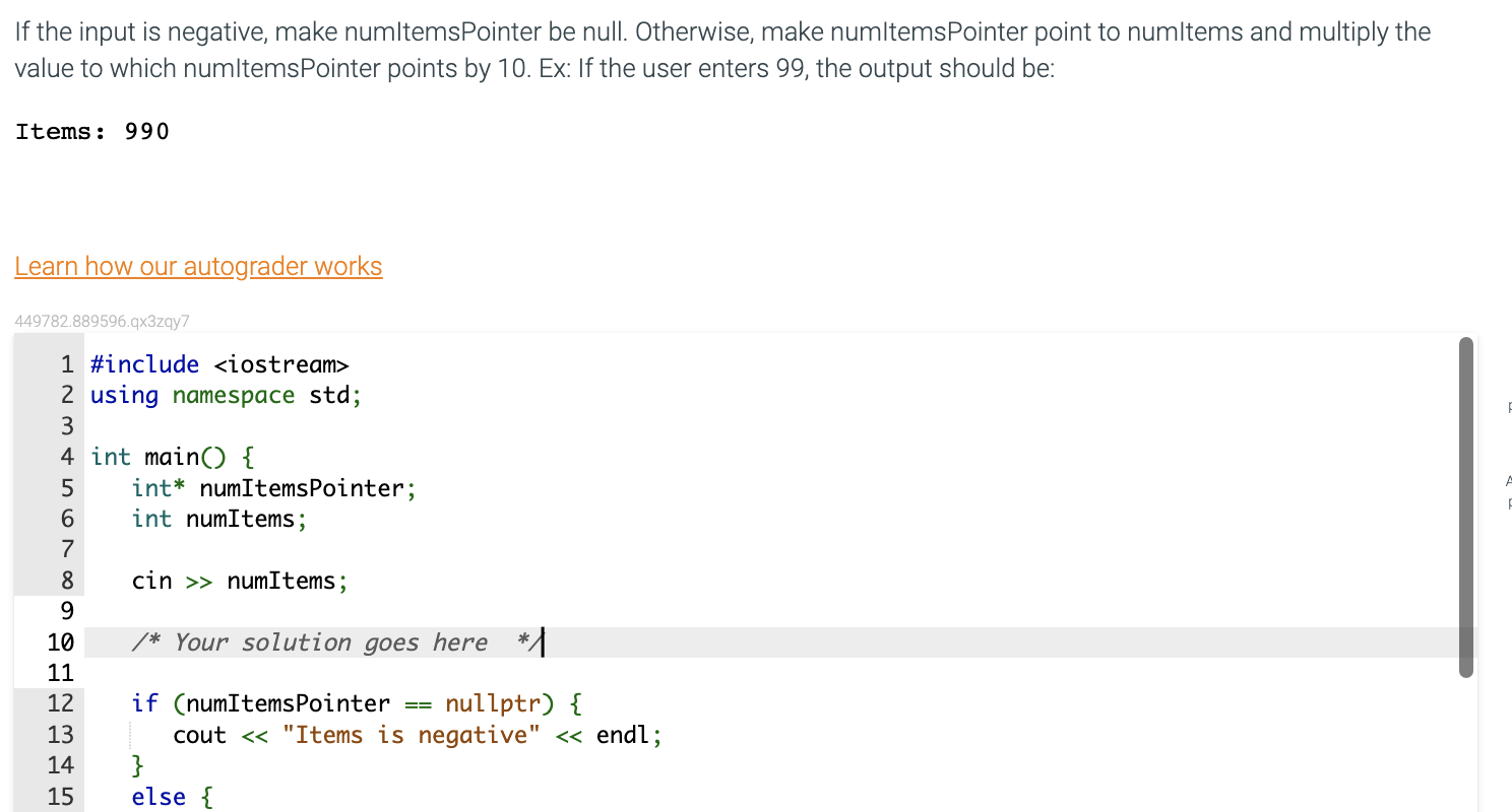 Solved If the input is negative, make numltemsPointer be | Chegg.com