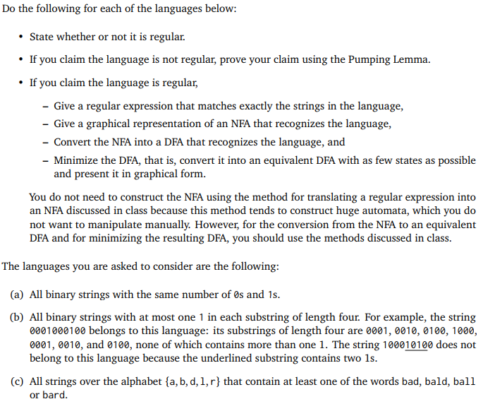 Solved Do the following for each of the languages below: | Chegg.com