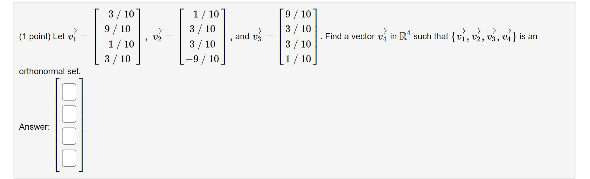 Solved 1 Point Let Vi 3 10 9 10 1 10 3 10 Chegg Com