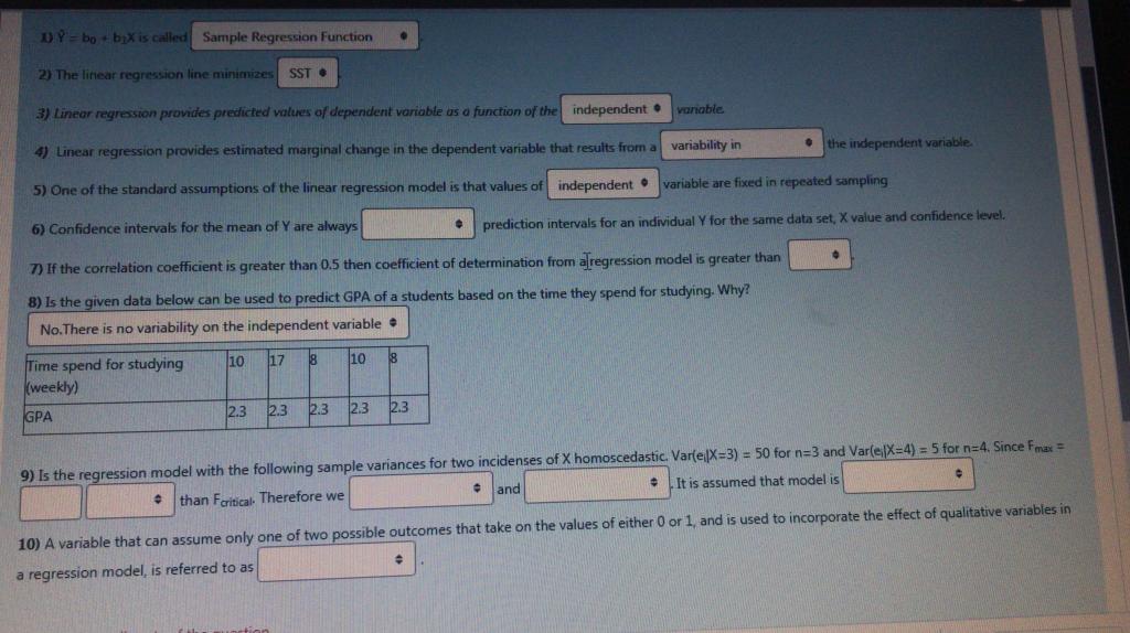 Solved dybo bix is called sample regression function 2 the chegg