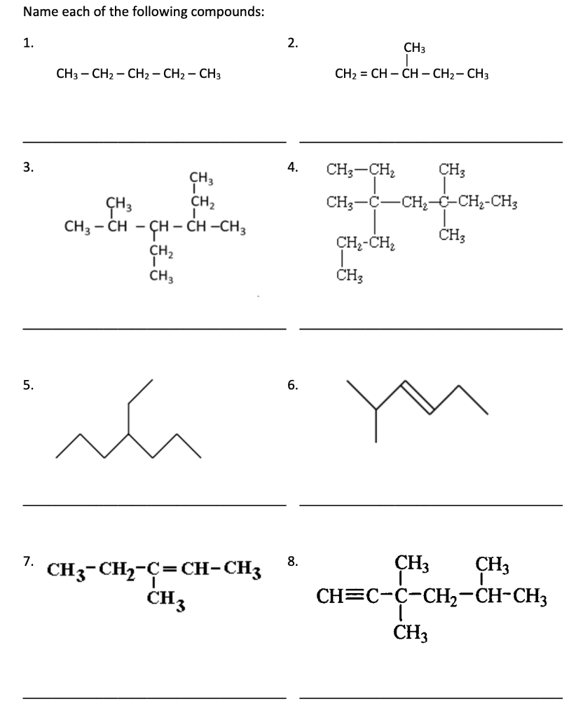 Solved Name Each Of The Following Compounds: 1. 2. CH3 CH3 - | Chegg.com