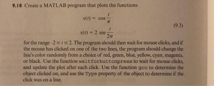 Solved 9.18 Create a MATLAB program that plots the functions | Chegg.com