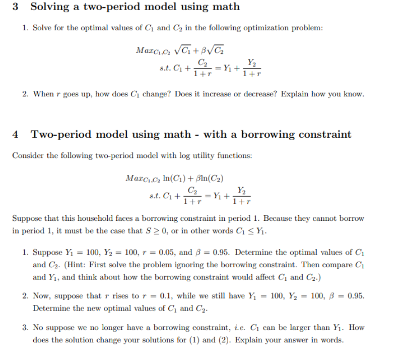 Solved 3 ﻿Solving a two-period model using mathSolve for the | Chegg.com