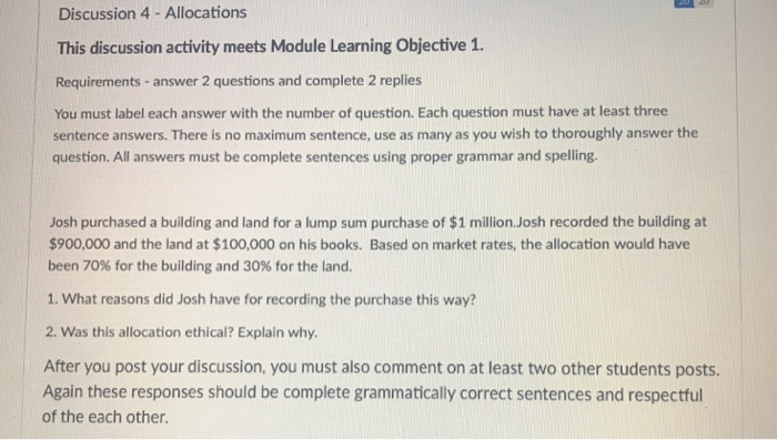 Solved Discussion 4 - Allocations This discussion activity | Chegg.com