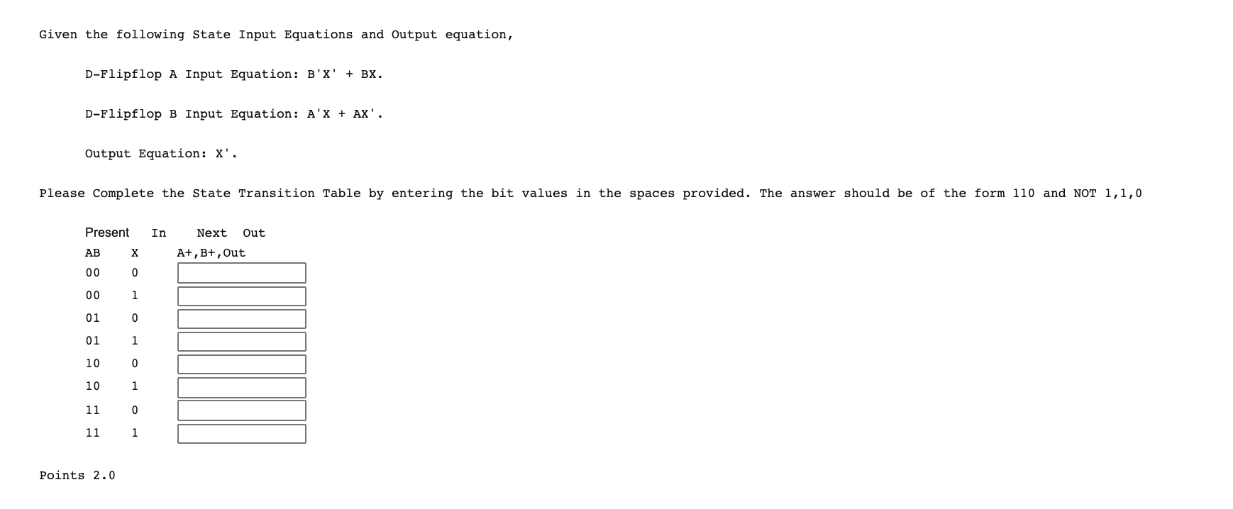 Solved Given the following State Input Equations and Output | Chegg.com