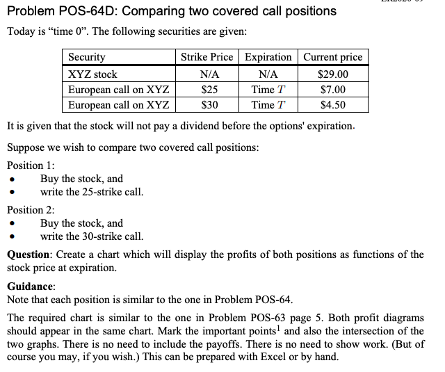 Solved Problem POS-64D: Comparing two covered call positions | Chegg.com