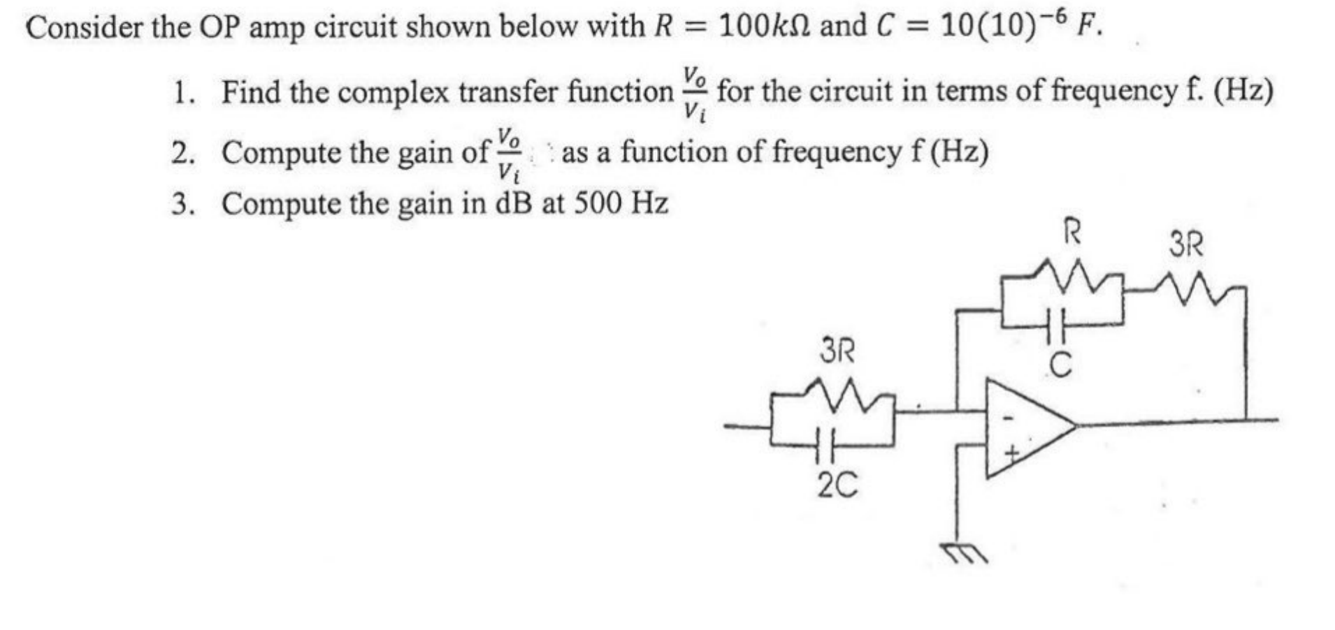 Solved Consider the OP amp circuit shown below with R=100kΩ | Chegg.com