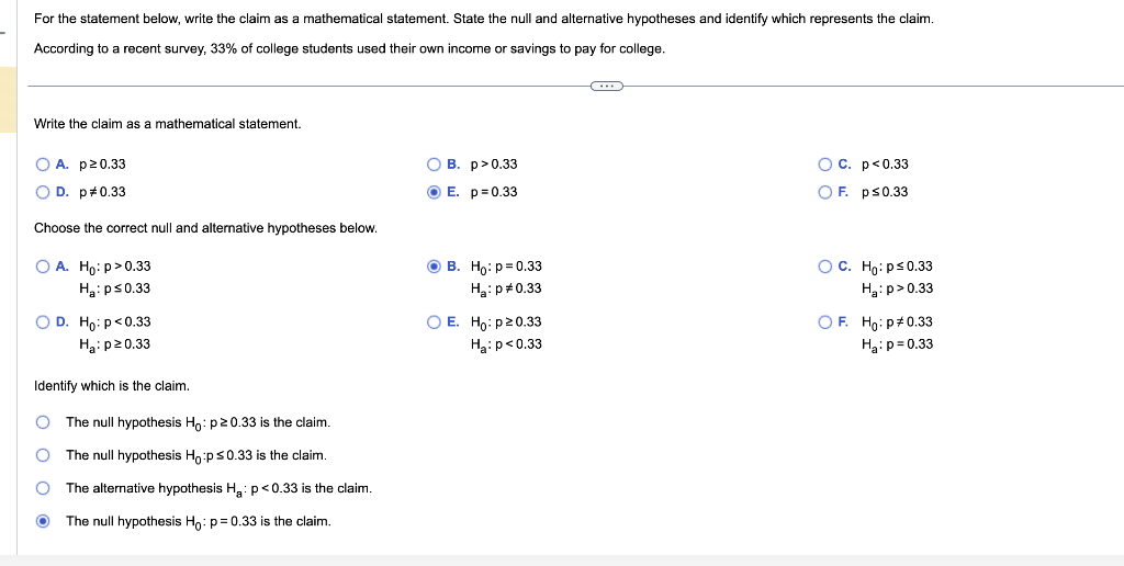 Solved For the statement below, write the claim as a | Chegg.com